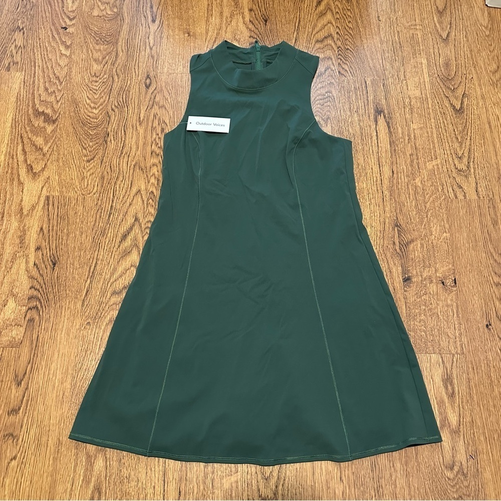 Outdoor Voices Forest Green Mini Dress large Bloom sleeveless racer back NWT